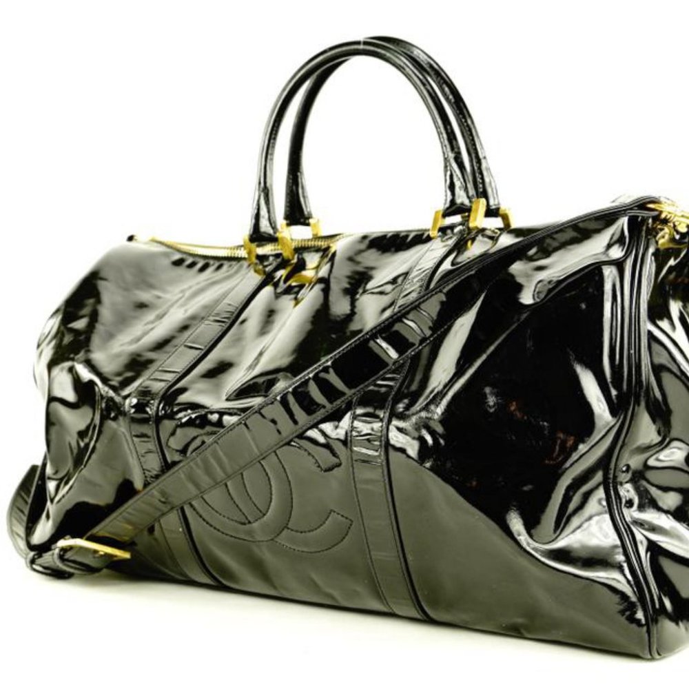 Chanel Large Black Patent CC Logo Duffle Bag with Strap 1C103a - Picture 12 of 12